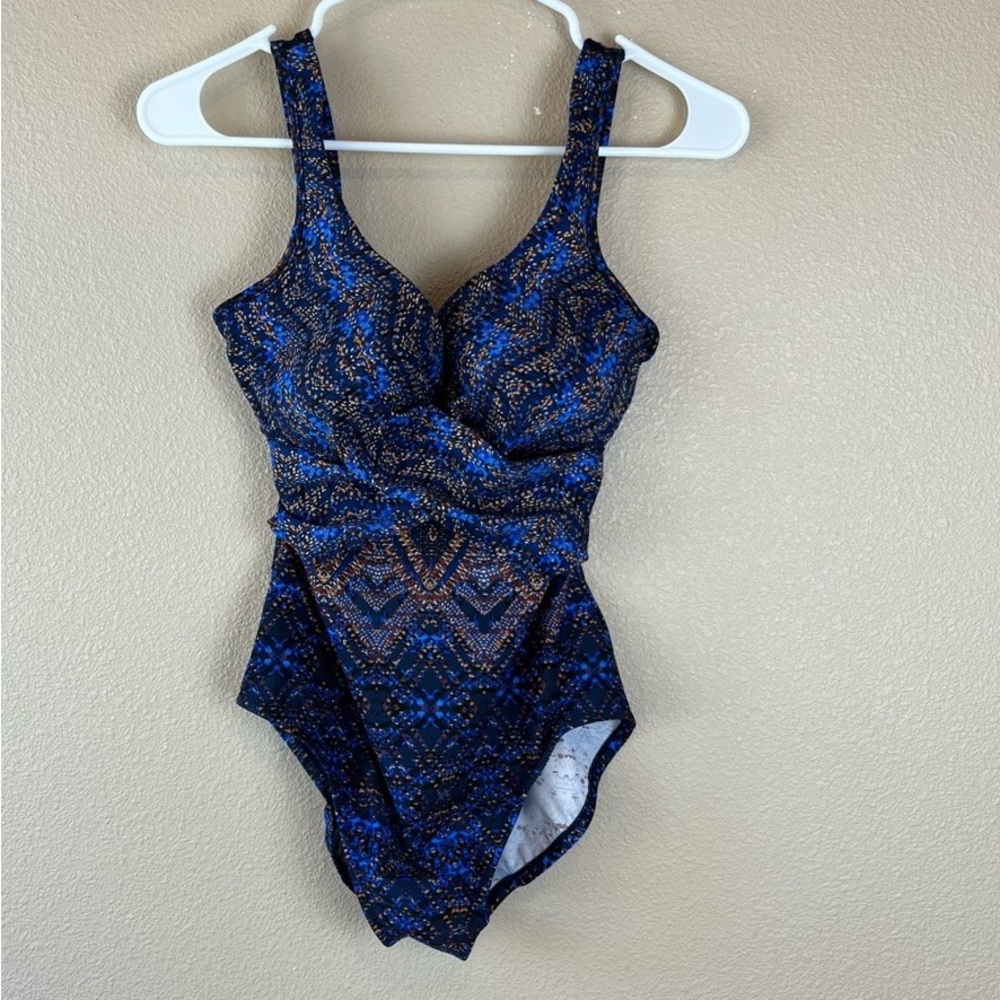 Elegant Blue Patterned Women's One Piece Swimsuit